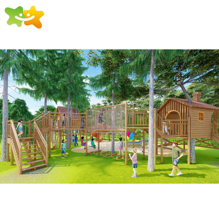 Customized Outdoor Resort Playground Wooden Kids Outdoor Playground Equipment