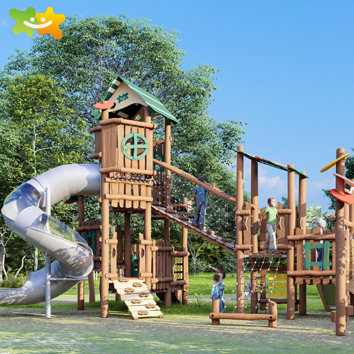 Amusement Park Wooden Kids Slides Outdoor Playground Equipment Slide